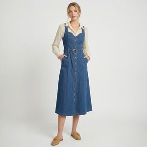 sleeveless denim button down dress Roadknight Blue for Women Babydoll – Lookbook Store Do Not Iron Infant age group:Newborn Denim Cinched Waist Midi mothers day gift